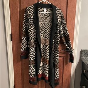 Charlotte Russe Open-Front Patterned Cardigan - Black, Cream & Brown
